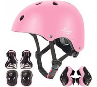 Casco Ajustable para niños y Equipo de protección, Cascos y Almohadillas para Bicicletas para niños pequeños, Rodilleras, Coderas y muñequeras (Pink, M(8-13years Old))