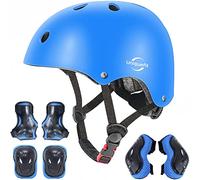 Casco Ajustable para niños y Equipo de protección, Cascos y Almohadillas para Bicicletas para niños pequeños, Rodilleras, Coderas y muñequeras (Blue, M(8-13years Old))