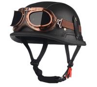 Casco alemán vintage de cuero con gafas, casco abierto de media calota de estilo retro urbano, casco homologado ECE para ciclomotores y scooters, tanto para hombres como para mujeres. 7,M=55-56CM