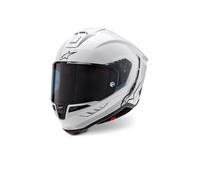 Casco Alpinestars Supertech R10 Sólido, Cáscara de Carbono, Certificado CE, Ventilación y Ajuste Avanzados, L, Blanco Brillante/Negro Mate
