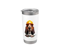 Casco amarillo para perro Basset Hound, trabajador de la construcción Vaso térmico de acero inoxidable de doble pared