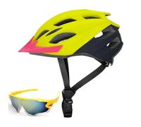 Casco Bici Casco de Ciclismo Ultraligero en Molde MTB Mountain Road Bike Cascos Casco Montar Bicicleta(Yellow and Glasses)
