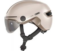 ABUS Casco urbano HUD-Y ACE - elegante casco de bicicleta con visera y luz LED trasera magnética y recargable - para hombre y mujer - beige, talla M