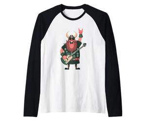 Casco con Cuernos de Personaje nórdico de Guerrero Vikingo Grande Rojo Camiseta Manga Raglan