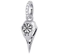 Casco de Awe cuervo cráneo colgante encantos ajuste Pandora pulsera amuleto, 925 plata de ley cuervo esqueleto gótico con cuentas de runa de la brújula vikinga, regalo para 'la ira de Odín' Halloween