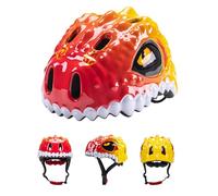 Casco de bicicleta ajustable, casco deportivo ligero y transpirable, lindo casco de bicicleta con diseño de dinosaurio para bicicleta, patineta, scooter, patinaje (rojo y amarillo)