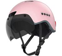Casco de bicicleta inteligente Bluetooth con tacógrafo y visera desmontable con luz LED trasera (rosa)