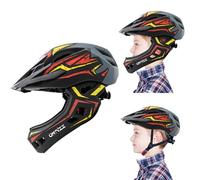 Casco de Bicicleta Niños Ligero Casco Integral con Protector de Barbilla Desmontable Visera Desmontable Casco de Descenso Niños para Patines Scooter Equilibrio Bicicleta Rojo-Amarillo/S