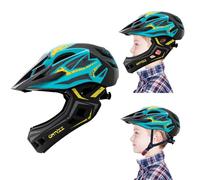 Casco de Bicicleta Niños Ligero Casco Integral con Protector de Barbilla Desmontable Visera Desmontable Casco de Descenso Niños para Patines Scooter Equilibrio Bicicleta Azul-Amarillo/M