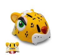 Casco de Bicicleta para niño Crazy Safety | Casco de Bici para niño de 2 a 7 años para Skate, Bicicleta, Patinete, monopatin| Casco de Animal 3D Ligero y Ajustable 49-55 cm (Leopardo Amarillo)