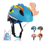 Casco de bicicleta para niños pequeños con diseño de dinosaurio 3D, equipo de protección deportivo y certificado de seguridad para niñas de 3 a 8 años, casco de bicicleta, patinaje, monopatín (azul)