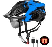 Casco de Bicicleta RaMokey con Protección para Los Ojos Luces Traseras LED Cable de Carga USB Extraíble Gafas Protectoras Magnéticas Casco Transpirable y Ajustable para Mujeres y Hombres 57-61cm