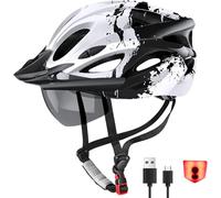 Casco de Bicicleta RaMokey con Protección para Los Ojos Luces Traseras LED Cable de Carga USB Extraíble Gafas Protectoras Magnéticas Casco Transpirable y Ajustable para Mujeres y Hombres 57-61cm