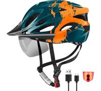Casco de Bicicleta RaMokey con Protección para Los Ojos Luces Traseras LED Cable de Carga USB Extraíble Gafas Protectoras Magnéticas Casco Transpirable y Ajustable para Mujeres y Hombres 57-61cm