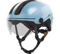 Casco Urbano HUD-Y Ace de ABUS: Elegante Casco de Bicicleta con Visera y luz Trasera LED Recargable magnética, para Hombre y Mujer, Azul, Talla L.