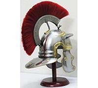Casco de centurión romano de Nautical Replica Hub; guerrero para disfraces de Halloween, armadura de metal con pluma roja y forro interior