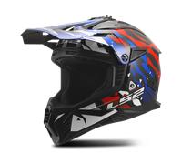 LS2 MX708 Fast II Grotesk Casco de motocross, blanco/azul/rojo, Talla S (55/56)