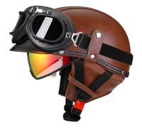 Casco de cuero estilo retro, casco jet tipo jet con gafas, casco abierto tipo jet para scooter y motociclista, hebilla de liberación rápida, homologado ECE 9,M=57-58CM