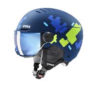 uvex rocket jr visor Casco de esquí, Niños unisex, blue puzzle matt, 51-54 cm
