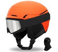Casco de Esquí Kit con Gafas de Esquí Capucha Talla Ajustable Transpirable UV Seguridad Comodidad Casco de Snowboard mit Orejeras Extraíbles (Naranja Mate+Gafas de esquí+Pasamontañas, Large)