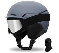 Casco de Esquí Kit con Gafas de Esquí Capucha Talla Ajustable Transpirable UV Seguridad Comodidad Casco de Snowboard mit Orejeras Extraíbles (Gris Mate+Gafas de esquí+Pasamontañas, Medium)