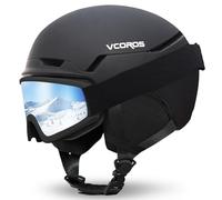 Casco de Esquí Kit con Gafas de Esquí Transpirable UV Seguridad Comodidad Casco de Snowboard mit Orejeras Extraíbles para Hombre Mujer (Negro Mate+Gafas de Esquí, Small)