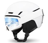Casco de Esquí Kit con Gafas de Esquí Transpirable UV Seguridad Comodidad Casco de Snowboard mit Orejeras Extraíbles para Hombre Mujer (Blanco Brillante+Gafas de Esquí, Medium)