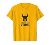 Casco de Guerrero Vikingo Moderno Arte gráfico Camiseta, Hombre, Dorado Brillante, XXL