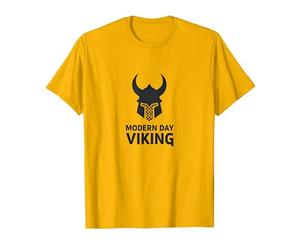 Casco de Guerrero Vikingo Moderno Arte gráfico Camiseta, Hombre, Dorado Brillante, XXL