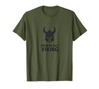 Casco de Guerrero Vikingo Moderno Arte gráfico Camiseta, Hombre, Verde Oliva, XL