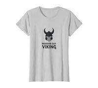Casco de Guerrero Vikingo Moderno Arte gráfico Camiseta, Mujer, Plata, XL