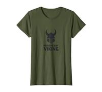 Casco de Guerrero Vikingo Moderno Arte gráfico Camiseta, Mujer, Verde Oliva, 3XL