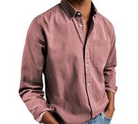 Casco de leñador para hombre a la moda, camisa simple y cómoda con botones de color liso Top de manga larga camisa de montaña, Rosa, 3XL
