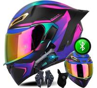 Casco De Moto Abatible con Doble Visera HD, Casco De Moto Modular Bluetooth para Hombres Y Mujeres, Casco De Moto Abatible para Adultos, Casco Homologado ECE, S~XXL