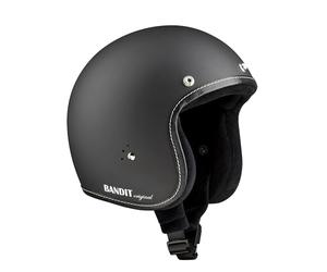 Casco de Moto Abierto Bandit Jet Premium Negro Mate Perfil Cuero Custom Biker Style Visera Incluida Dull Black Open Helmet JETPMB