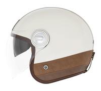 Casco de moto abierto NOX PREMIUM Heritage color blanco crema con cuero marrón S