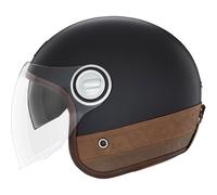 Casco de moto abierto NOX PREMIUM Heritage negro mate con cuero marrón M