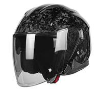 Casco De Moto Abiertos Cascos Half-Helmet con Visera Solar 3/4 Fibra De Carbono Casco De Motocicleta para Hombres Y Mujeres DOTECE Homologado Scooter Cascos Moto Jet 10,M:57-58CM