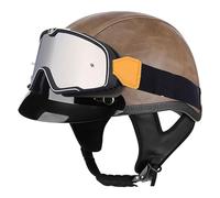 Casco de moto alemán vintage tipo jet con homologación ECE, de cuero y con gafas, estilo retro para cruiser, chopper, ciclomotor y scooter (para hombre y mujer). 1,XXL=62-63CM