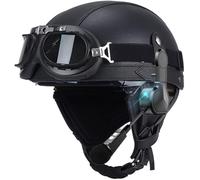 Casco De Moto Bluetooth Retro Medio Cuero De Abierto Con Gafas De Aviador Cascos Jet Vintage Cruiser Unisex Moto Scooter Medio Casco Jet Estilo Alemán ECE Homologado H,L/(59~60cm)