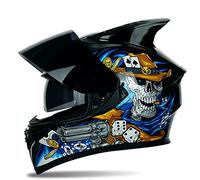 Casco de Moto, Cascos de Carreras Personalizados para Todas Las Temporadas, Casco de Moto Ligero de Cara Completa con Cuernos, Visores Duales Antivaho, Certificación Dot/Ece,V,M