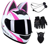 Casco De Moto De Cara Completa Cat Ears Con Auriculares Bluetooth Certificado ECE Casco De Moto Personalizado Elegante Con Lente Negra/Chapada En Oro Disponible En Four Seasons B1,M=54-56CM