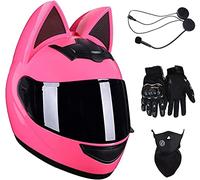 Casco De Moto De Cara Completa Cat Ears Con Auriculares Bluetooth Certificado ECE Casco De Moto Personalizado Elegante Con Lente Negra/Chapada En Oro Disponible En Four Seasons A1,M=54-56CM