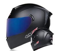Casco De Moto Integral Hombre Mujer Homologado DOT/ECE Casco Motocross Doble Visera, Ventilado Y Ligero, Con Diseño De Ala De Cola, Negro Mate Blue Lens,S