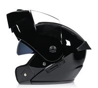 Casco De Moto Integral Modular, ECE Homologado Casco De Moto Abatible, Casco Moto Flip Up Para Hombre Mujer Casco Integral Doble Pantalla Visera Bright Black 1,M