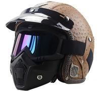 Casco De Moto Jet En Cuero Retro Con Máscara Y Gafas, Homologado ECE 22.06 Casco Scooter Abierto 3/4 Para Ciclomotor Cruiser Custom Bobber Cafe Racer Hombre 7,S/(55~56cm)