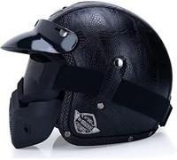 Casco De Moto Jet En Cuero Retro Con Máscara Y Gafas, Homologado ECE 22.06 Casco Scooter Abierto 3/4 Para Ciclomotor Cruiser Custom Bobber Cafe Racer Hombre 16,XXL/(63~64cm)