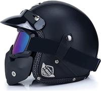 Casco De Moto Jet En Cuero Retro Con Máscara Y Gafas, Homologado ECE 22.06 Casco Scooter Abierto 3/4 Para Ciclomotor Cruiser Custom Bobber Cafe Racer Hombre 12,XXL/(63~64cm)
