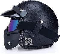 Casco De Moto Jet En Cuero Retro Con Máscara Y Gafas, Homologado ECE 22.06 Casco Scooter Abierto 3/4 Para Ciclomotor Cruiser Custom Bobber Cafe Racer Hombre 5,XXL/(63~64cm)