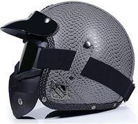 Casco De Moto Jet En Cuero Retro Con Máscara Y Gafas, Homologado ECE 22.06 Casco Scooter Abierto 3/4 Para Ciclomotor Cruiser Custom Bobber Cafe Racer Hombre 15,M/(57~58cm)
